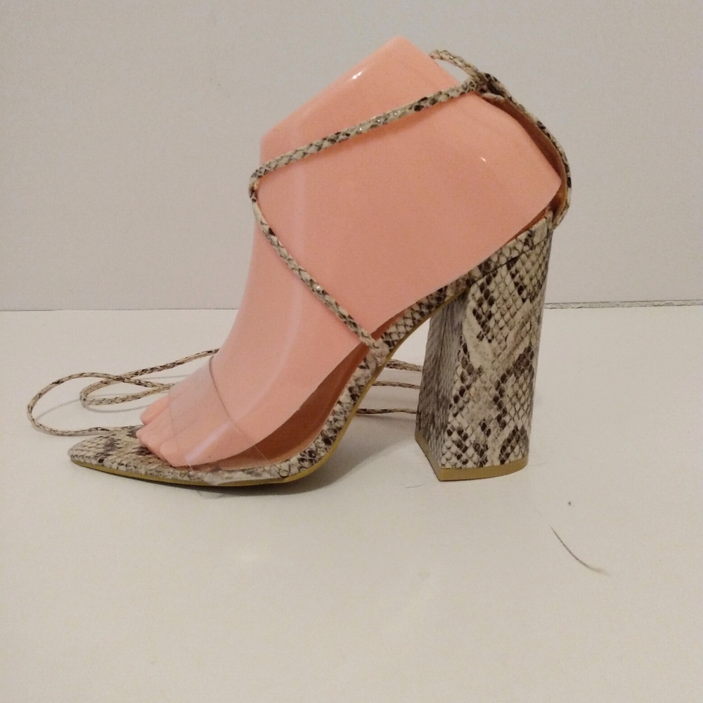 Pretty Little Thing Snake Print Strap Open Point … - image 2